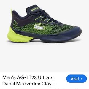 Lacoste mens AG-LT23 Ultra Navy/Neon Green Tennis Shoes